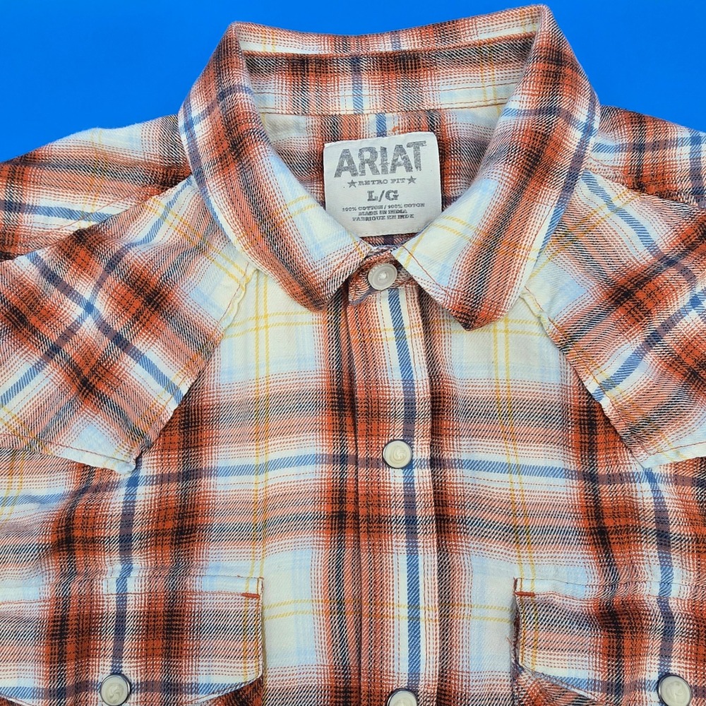 Ariat Addison Retro Fit Western Pearl Snap Shirt Short Sleeve‎ Plaid Men's Large